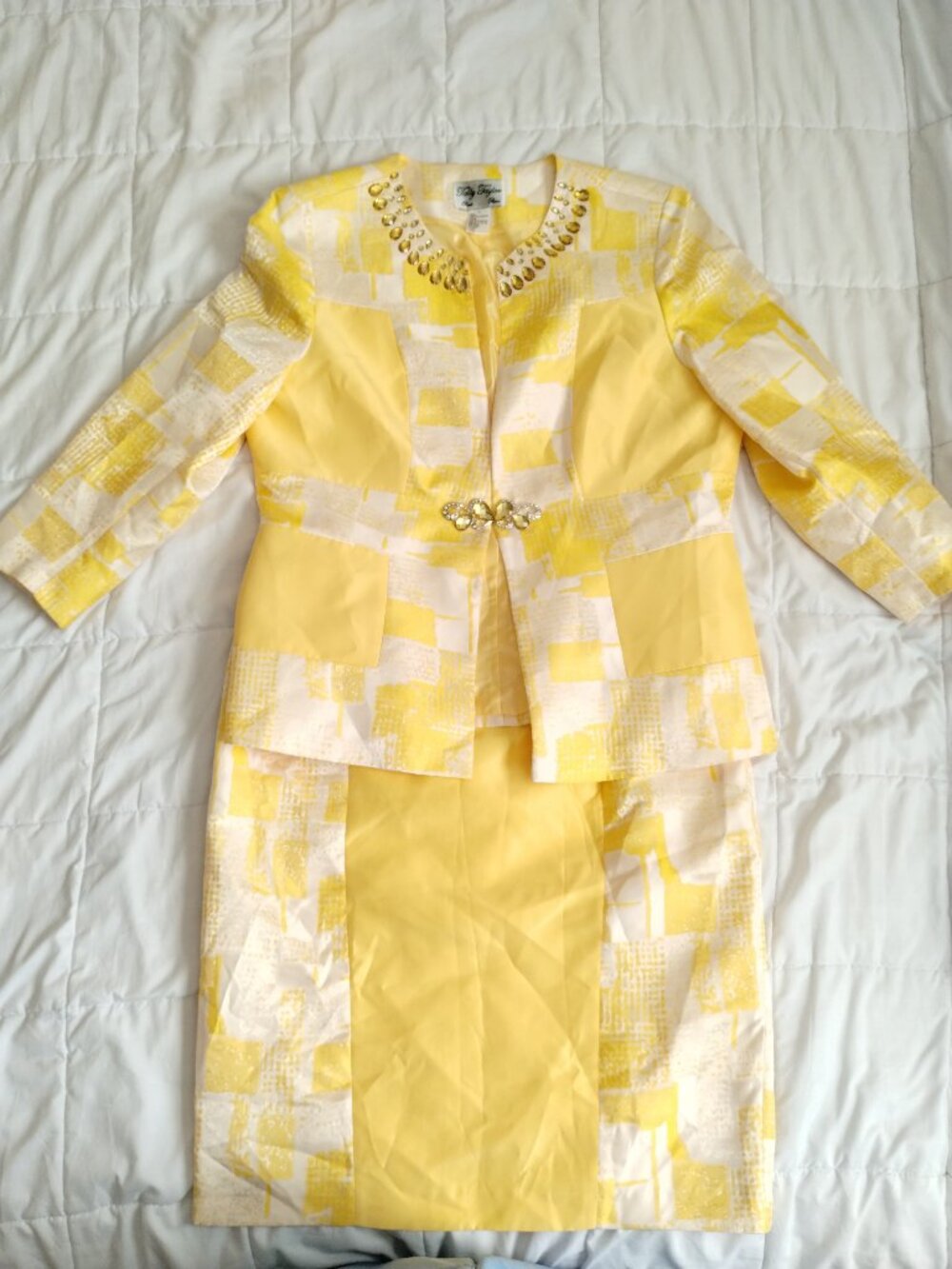 Women's Size 14 Tally Taylor Paris Rome 2 pc Blazer Yellow Jacket & Skirt Suit